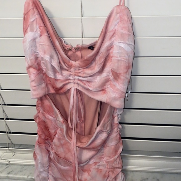 tye dye pink rouched open front mini dress - Picture 2 of 3